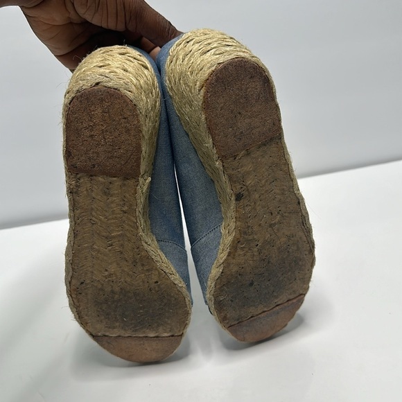 Lauren Ralph Lauren Canvas Chambray Blue Espadrilles Peep Toe Cecilia Wedges 9 - Picture 6 of 10